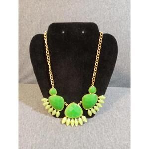 Statement Bib Jewelry Necklace Green Stone Faux Jade Petal Motif Marquise Shape